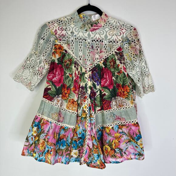 Zimmermann Floral Sundance panelled eyelet smock Blouse size 1 /US 6 - Picture 1 of 11
